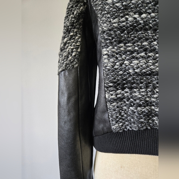 DANIER Black and White Wool Knit and Genuine Leather Moto Jacket. Size XS - Picture 6 of 14